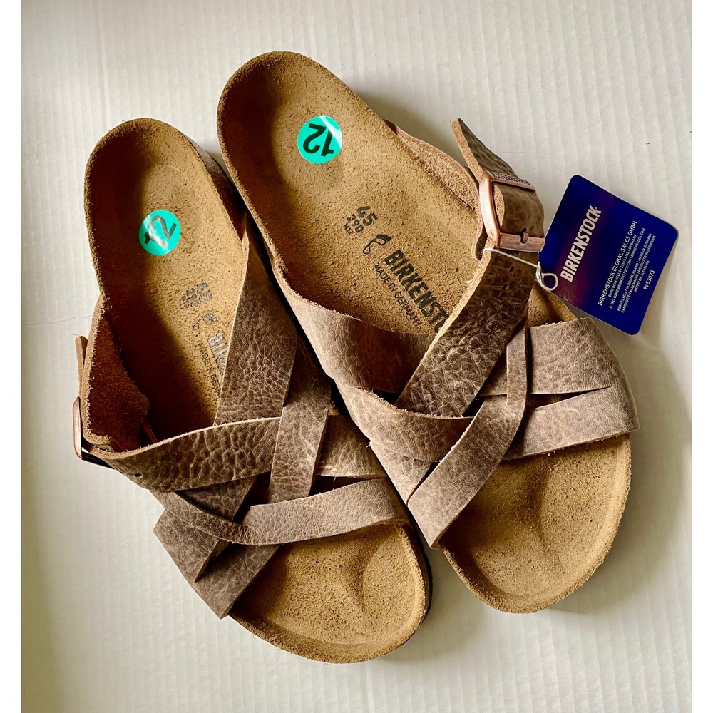 NEW Birkenstock Men Lugano Siz 12 Oiled Leather Sandals Germany Old Tobacco